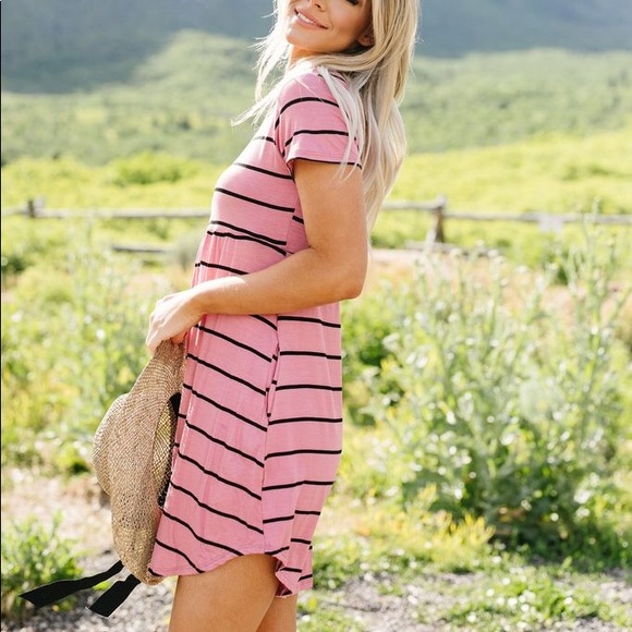 Stripey Babydoll Dress In Mauve - Picture 2 of 5